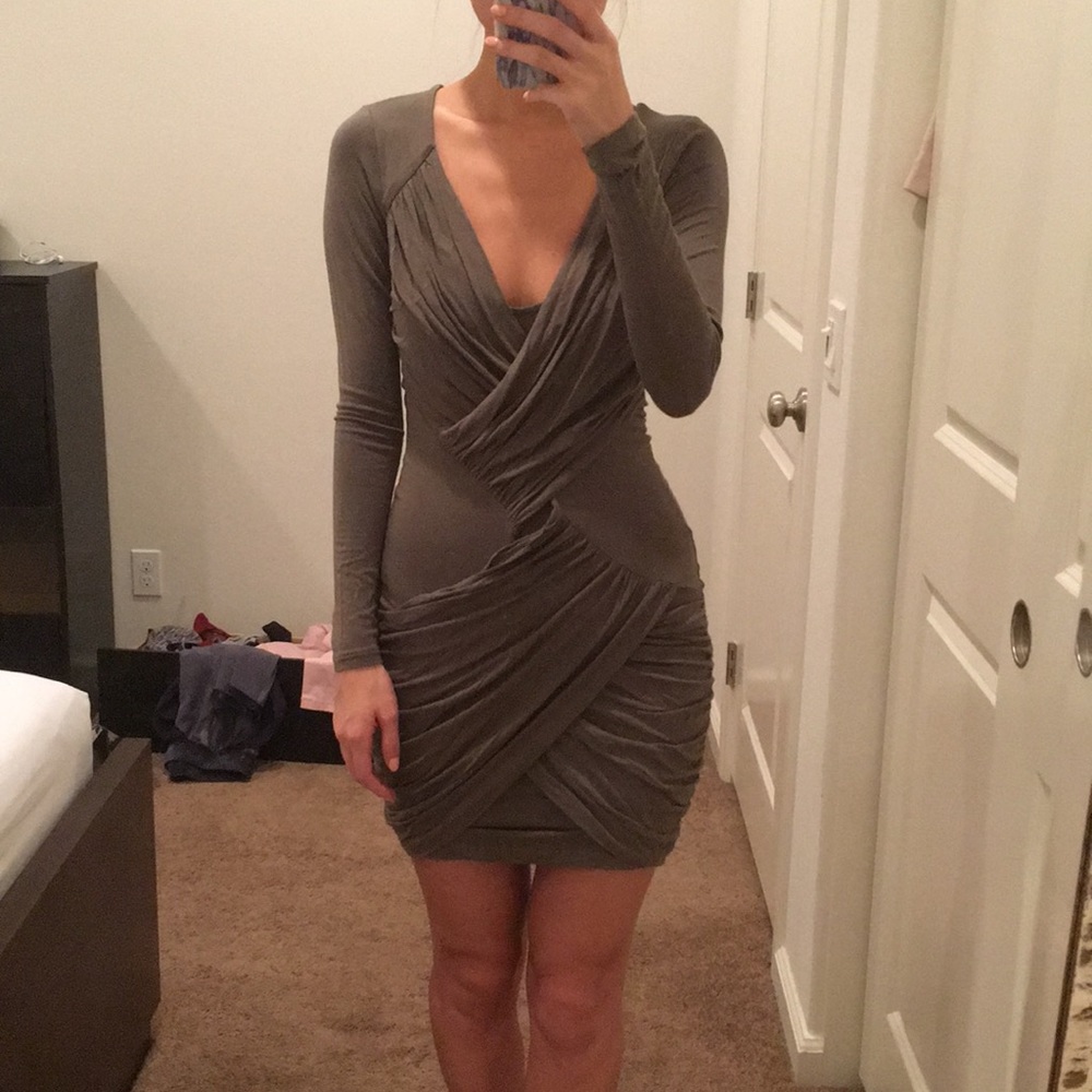 ASOS army green long sleeve wrap dress